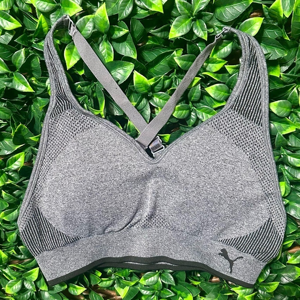 Puma Grey Seamless Strappy Cross Back Sports Bra Medium